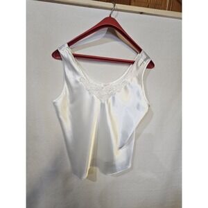 Vintage Escapades Slip Top Womens Large White Satin Blouse Cami Lace